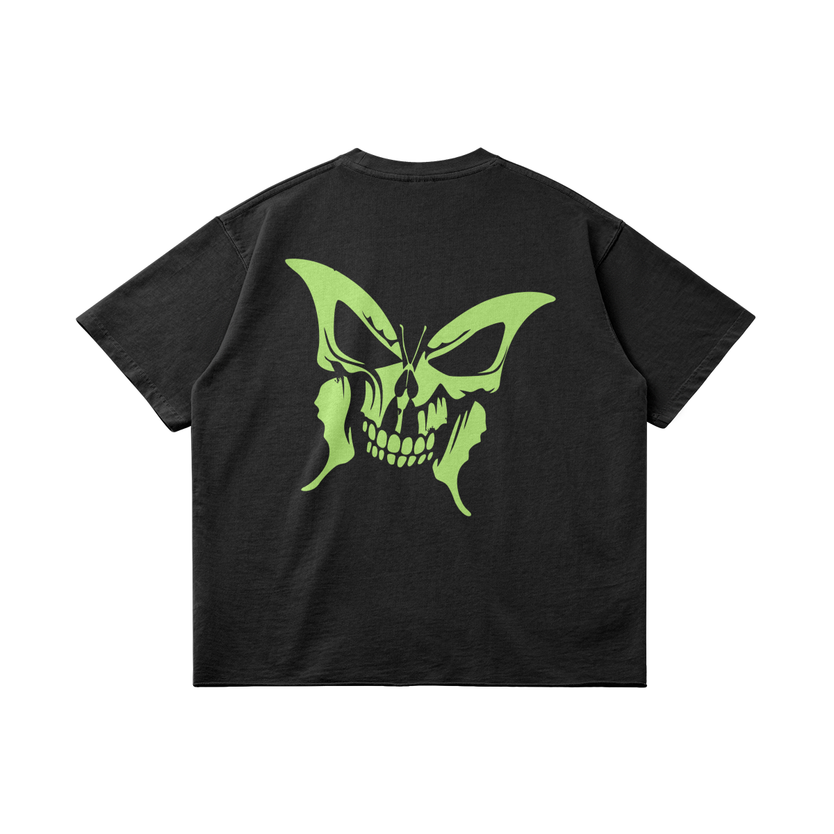 B FLY SKULL - Back Logo Faded Look Raw Hem Loose T