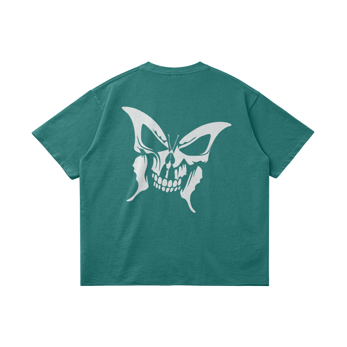 B FLY SKULL - Back Logo Faded Look Raw Hem Loose T