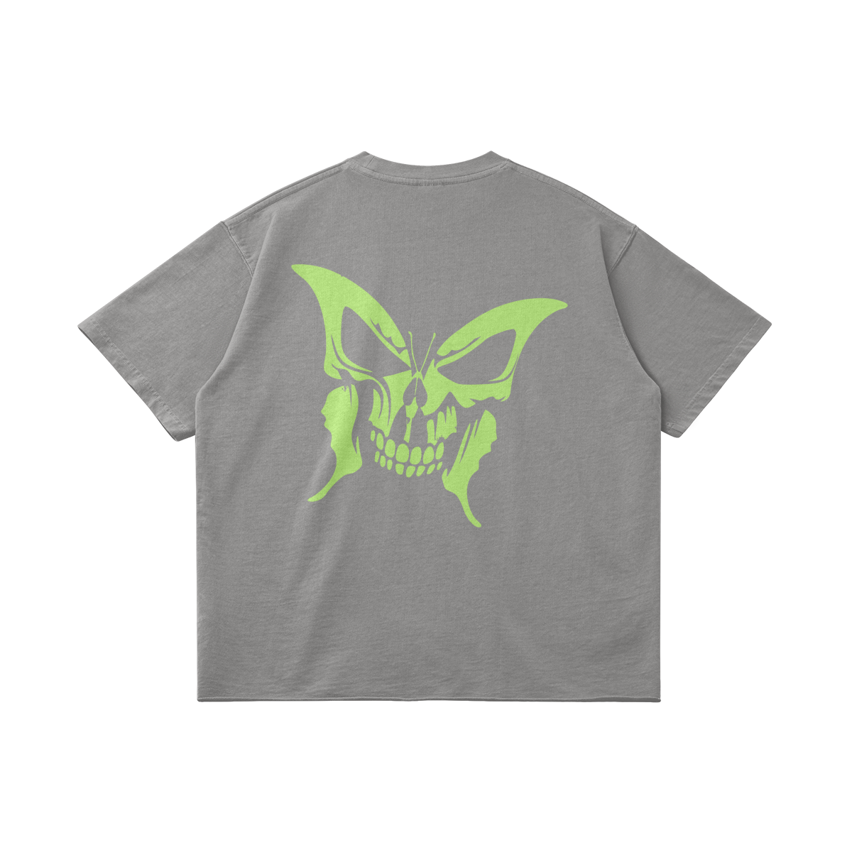 B FLY SKULL - Back Logo Faded Look Raw Hem Loose T