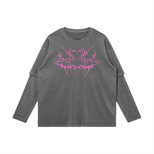 CONNECTED HEART - Washed Faux Layered Long Sleeve